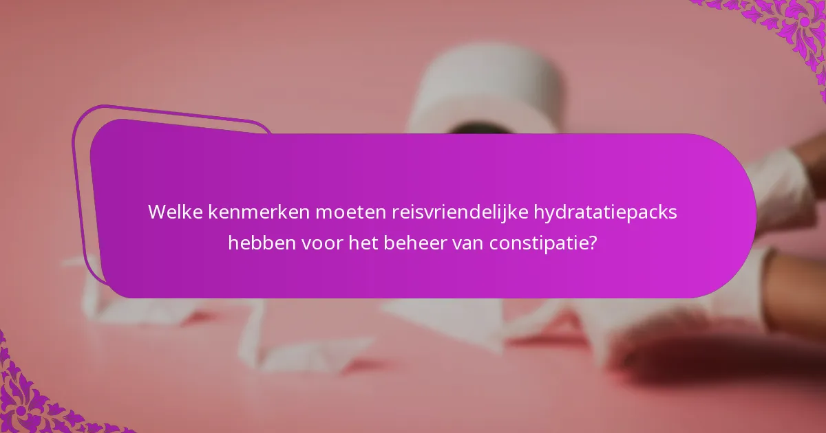 Welke kenmerken moeten reisvriendelijke hydratatiepacks hebben voor het beheer van constipatie?