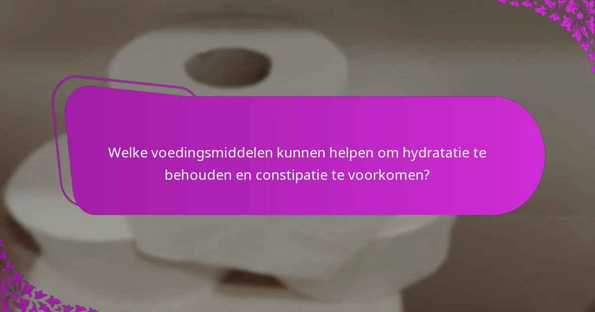 Welke voedingsmiddelen kunnen helpen om hydratatie te behouden en constipatie te voorkomen?